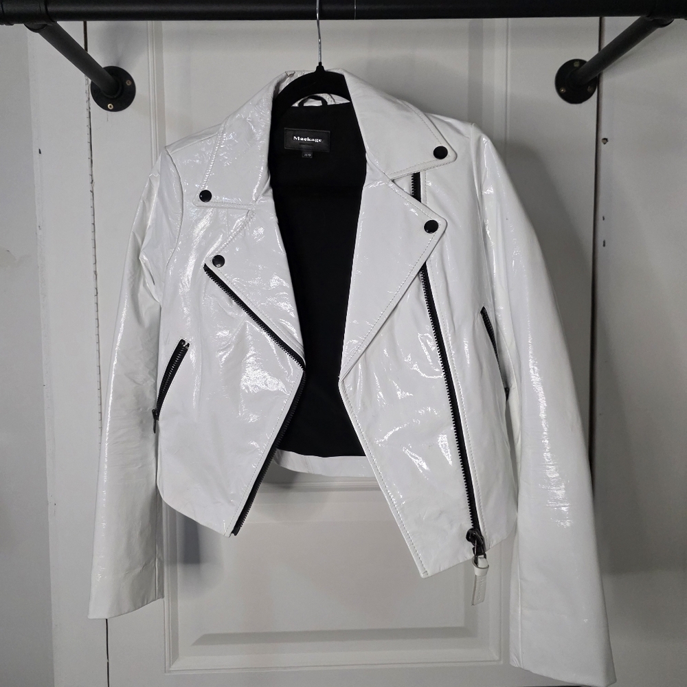 Mackage White Shiny Biker Jacket